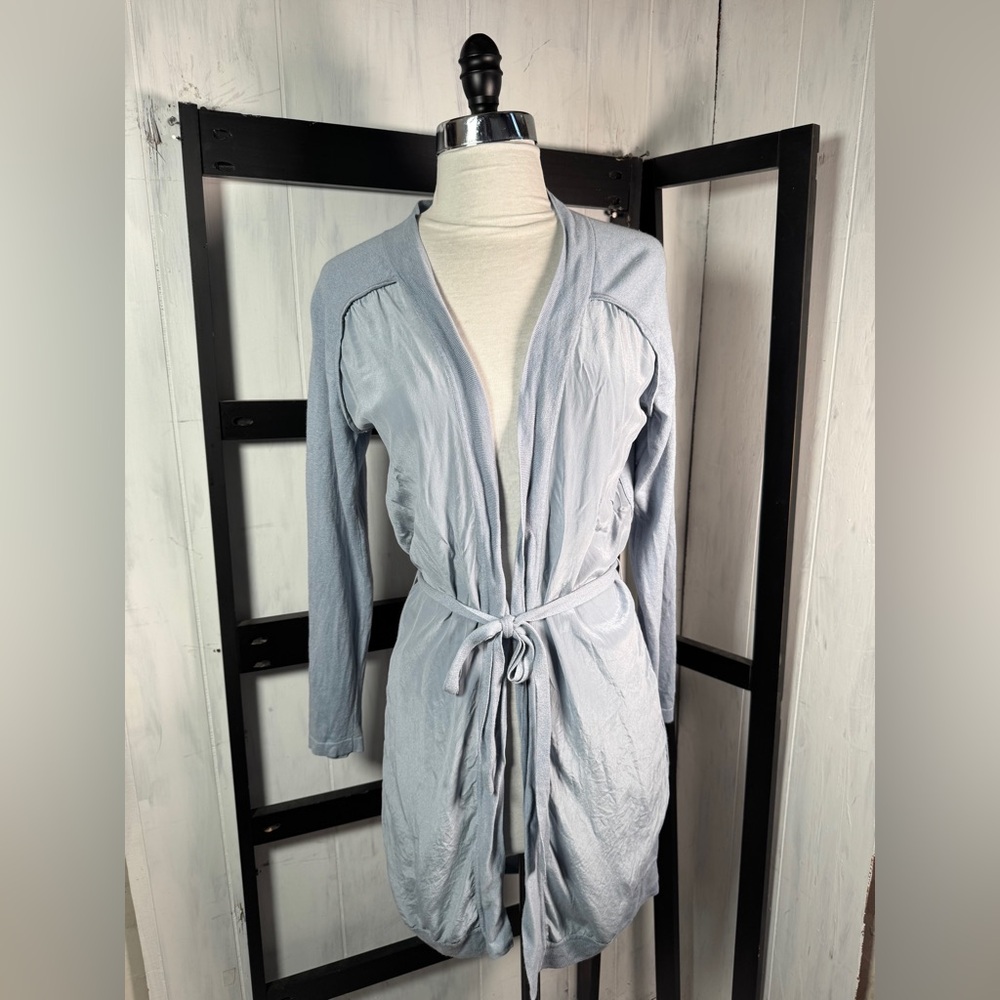 Max & Moi Elegant Light Blue silk/cashmere Belted Cardigan, medium, MINT